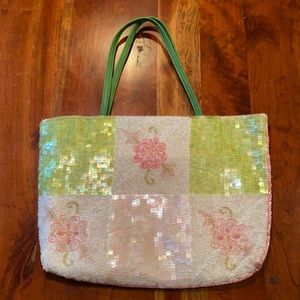 Pink and Green beaded purse